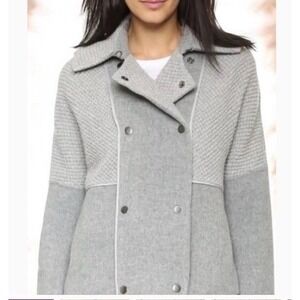 Vince Boucle Blocked Wool Jacket sz S Gray Stadium Coat, Quiet Luxury $495